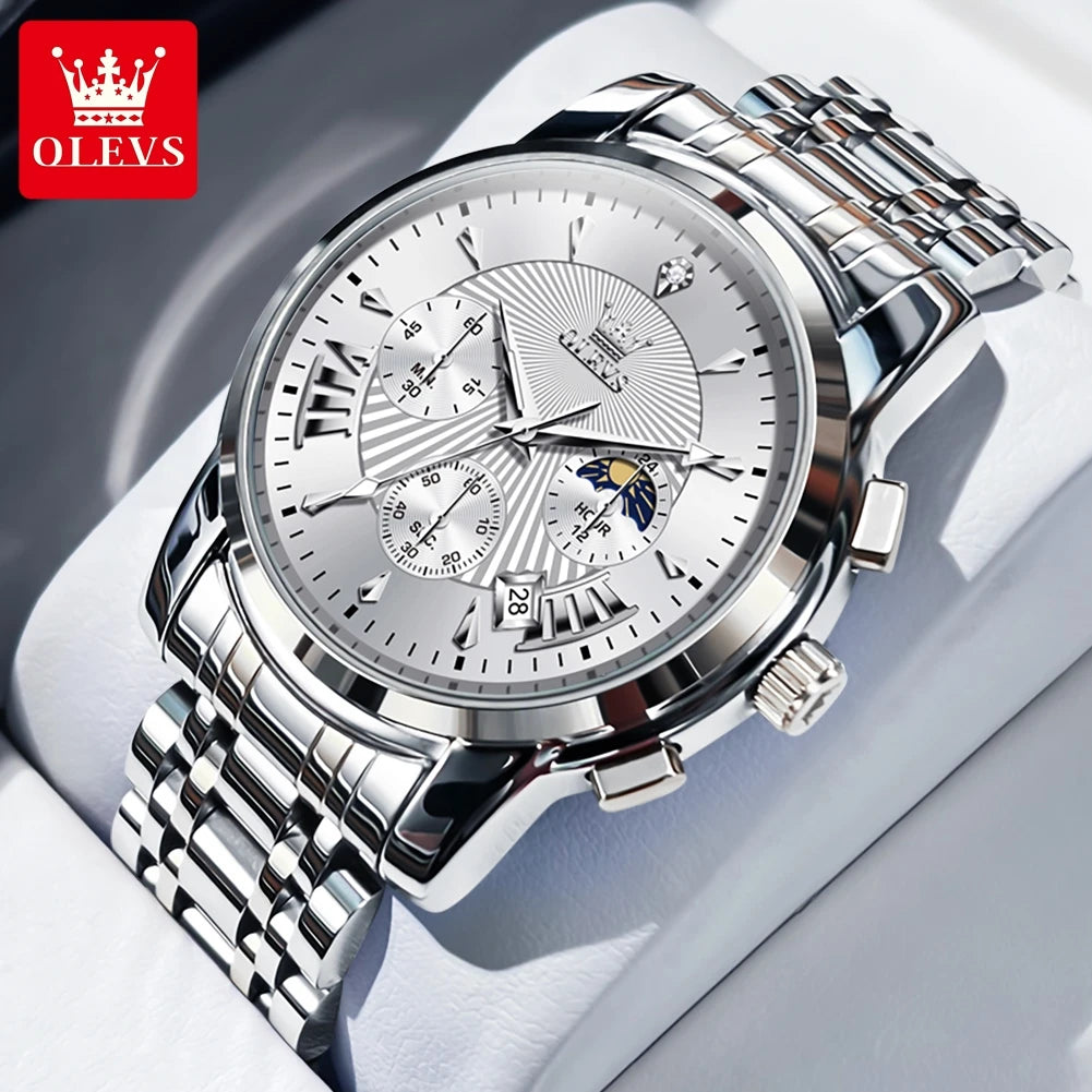 OLEVS Brand Fashion Red Watch For Men Luxury Sport - Silver White