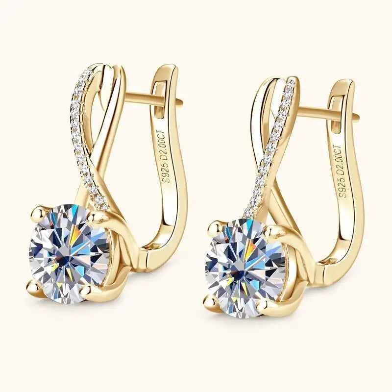 Taoyu D2.0CT Moissanite Drop Hie Earrings Real Silver - yellow gold color / China Mainland