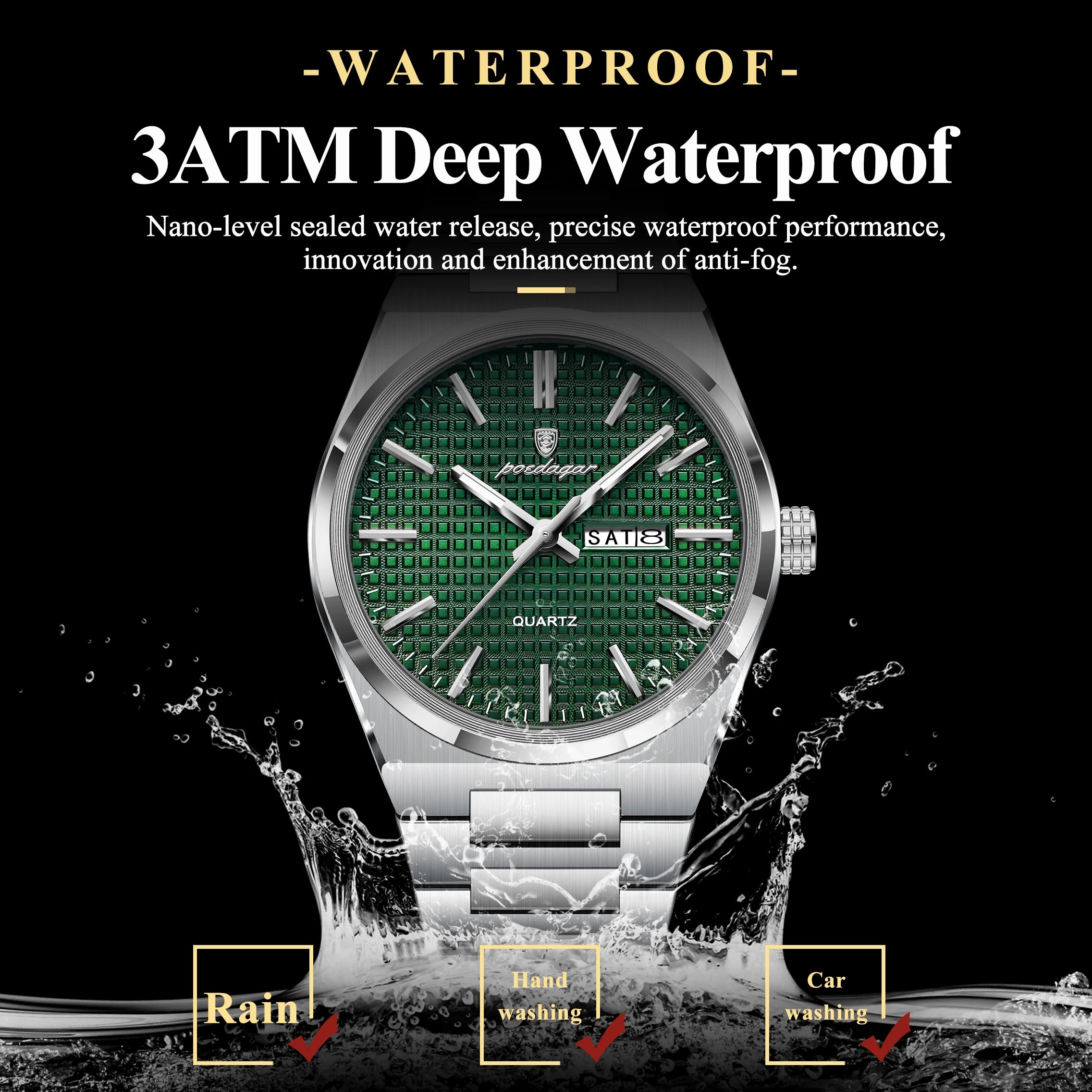 Poedagar Top Original Quartz Men Clock Waterproof