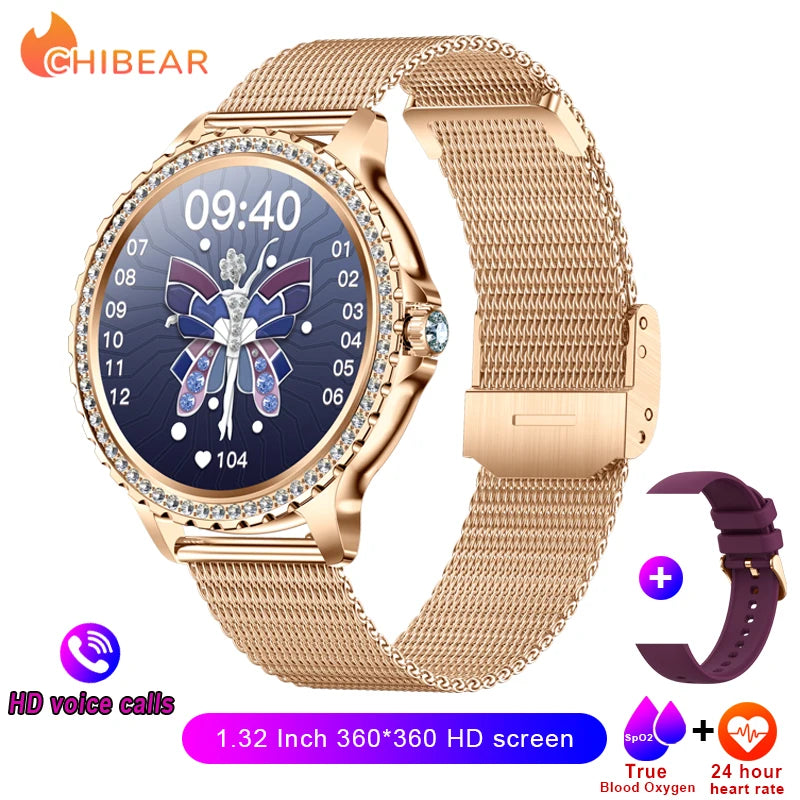 2026 New Fashion Women Diamond Watch 1.32 inch 360*360 - Rose gold net 1
