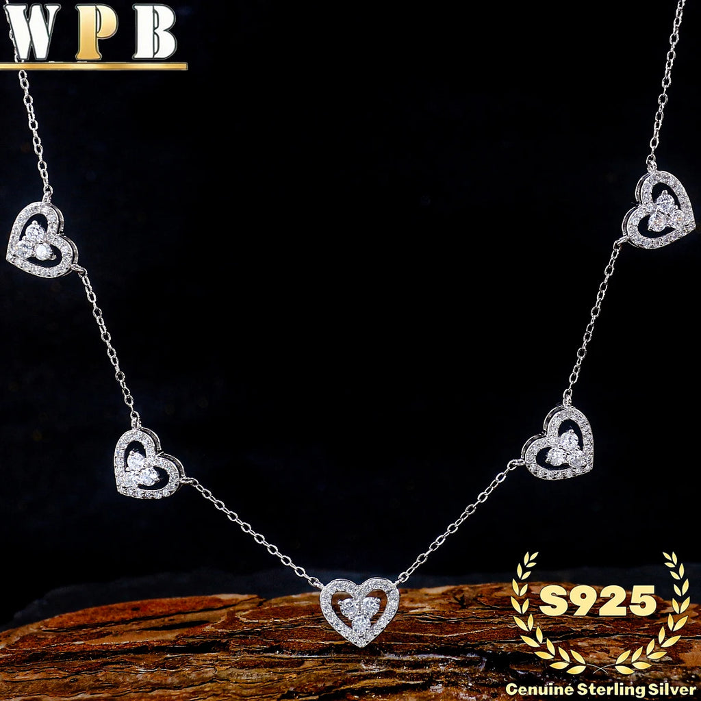 Genuine S925 Sterling Silver Necklace  5-Color Heart