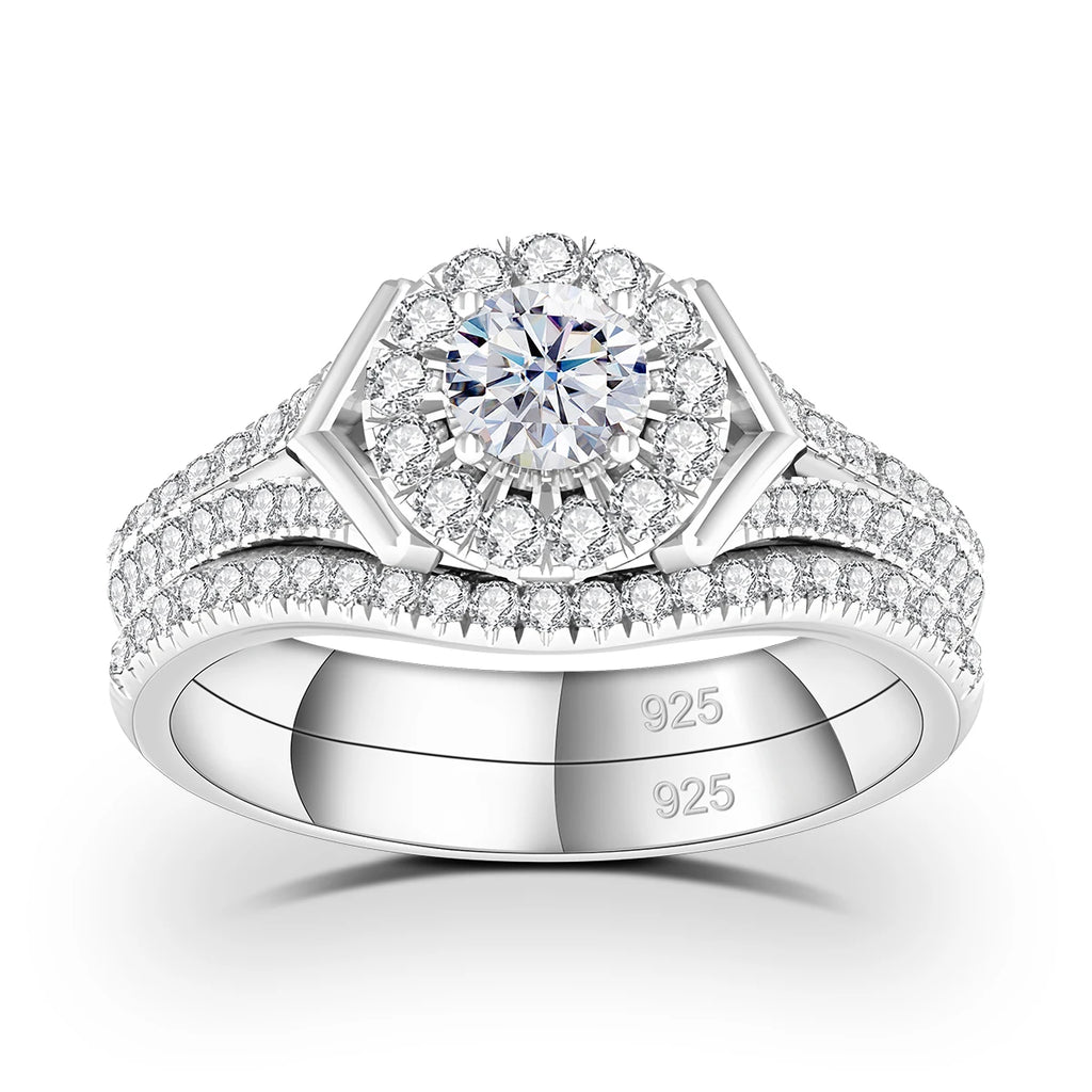 2pcs Moissanite Rings Set For Engagement With