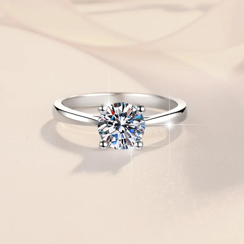 Classic 4-Prongs 925 Silver Moissanite Rings For