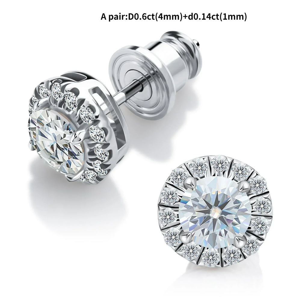 0.3-1CT D Color Moissanite Halo Earrings 925 Sterl