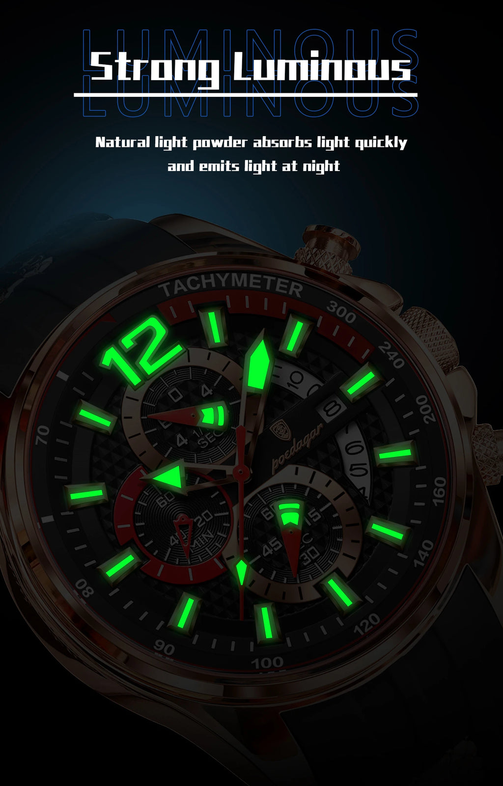 Poedagar Fashion Men Wristwatch Date Chronograph