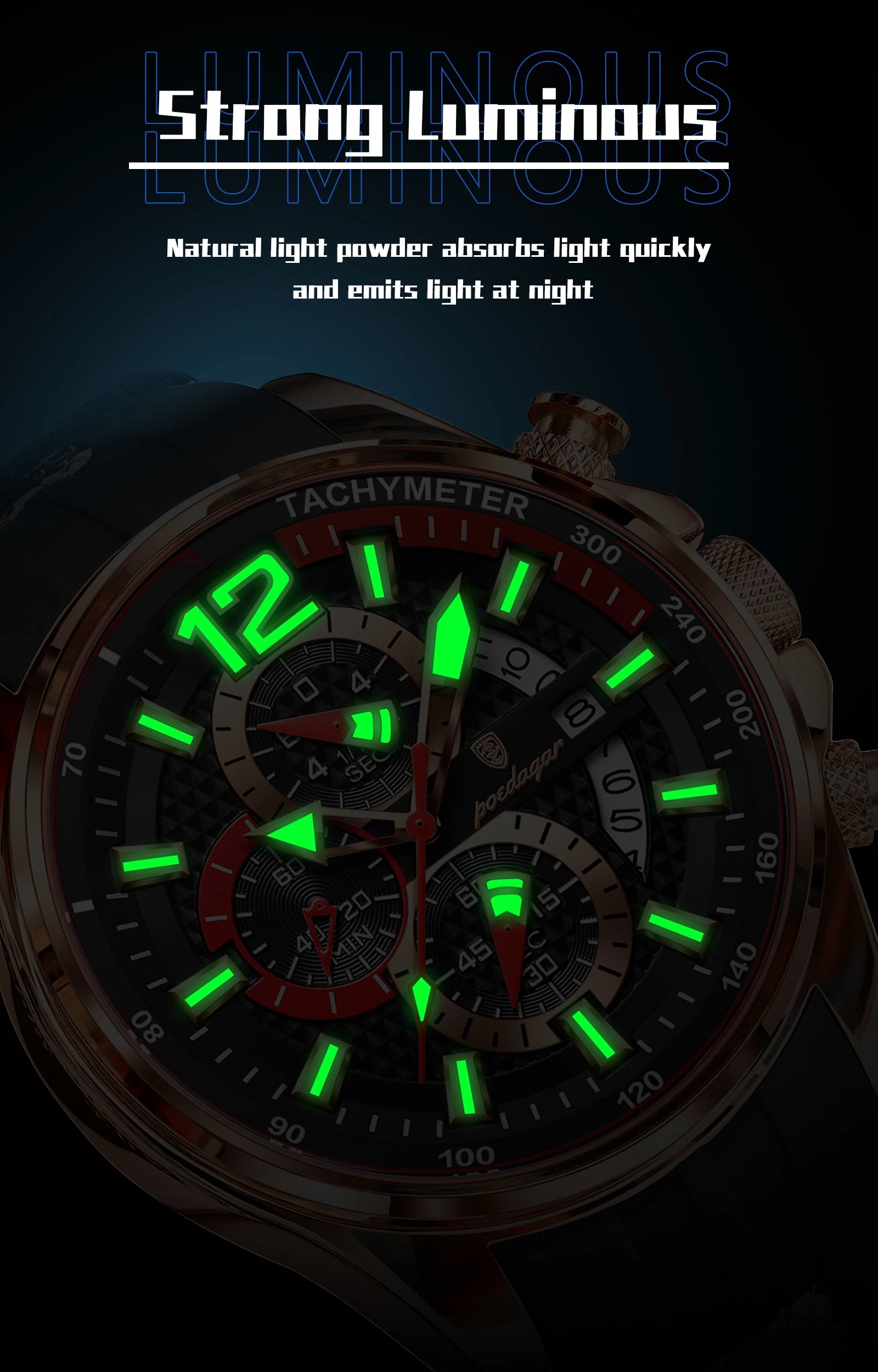 Poedagar Fashion Men Wristwatch Date Chronograph