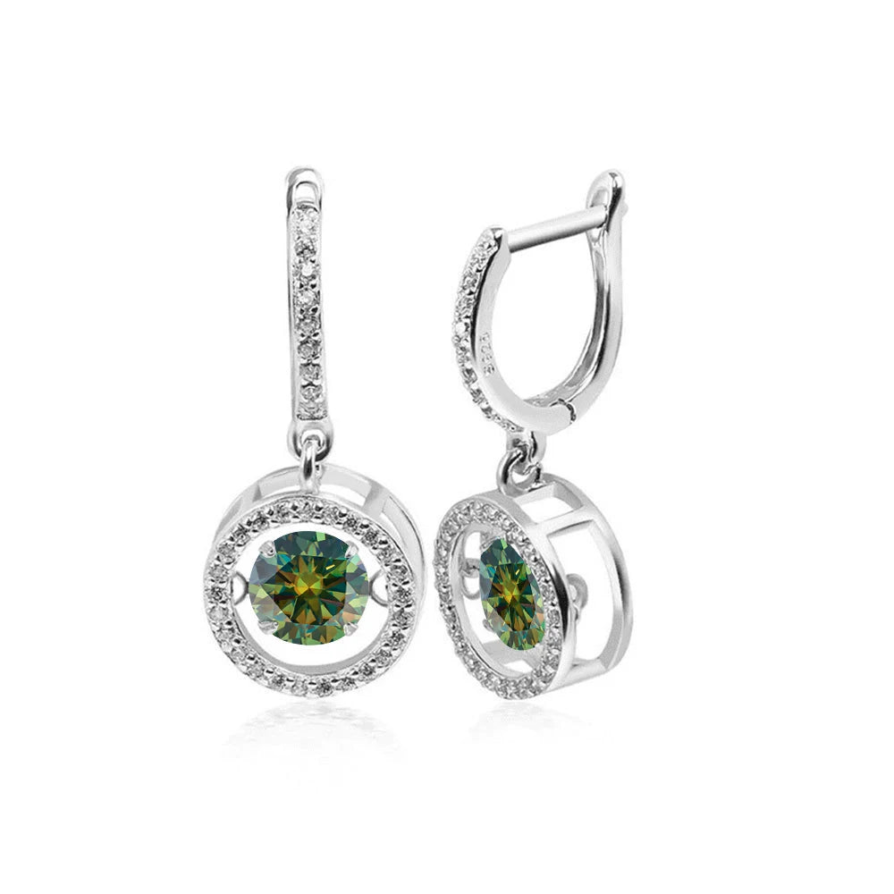 White Gold Plated 0.5/1CT Moissanite Drop Earring for - green / 0.5ct(5mm)and 0.5ct, green / 1.0ct(6.5mm)and1.0ct
