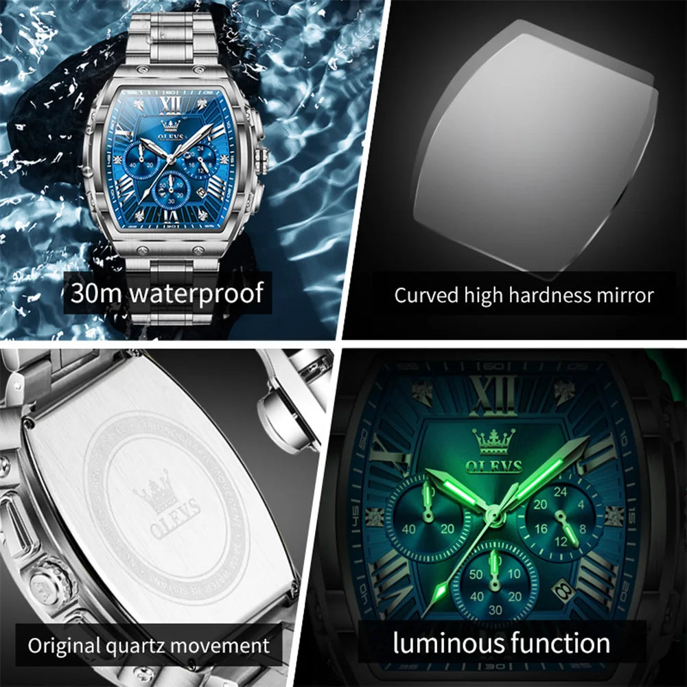 OLEVS New Design Tonneau Watch Men Luminous Waterproof