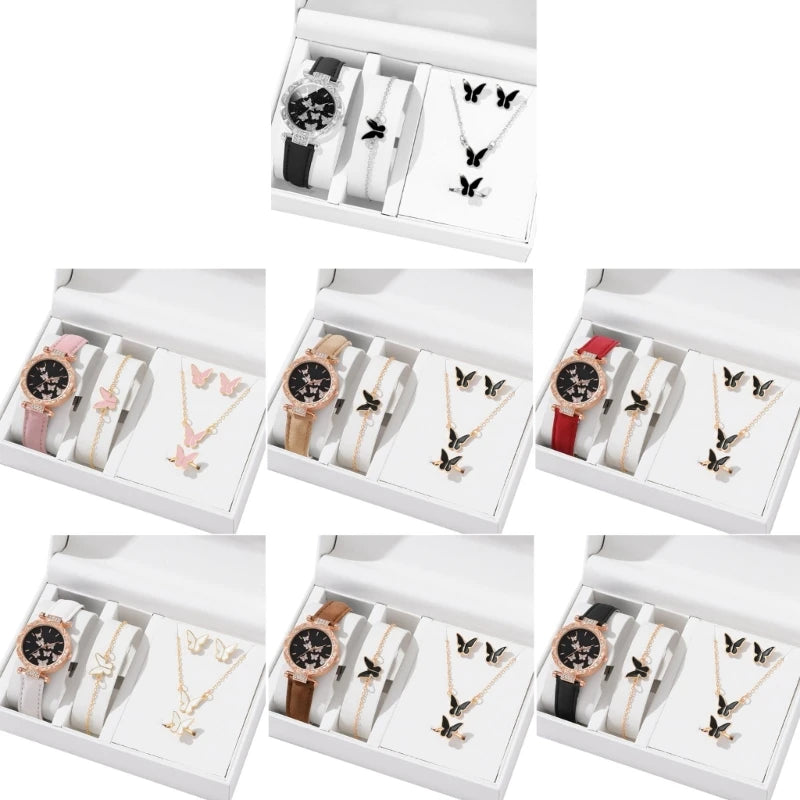 Elegant Butterfly Jewelry Set Women Watch Crystal.