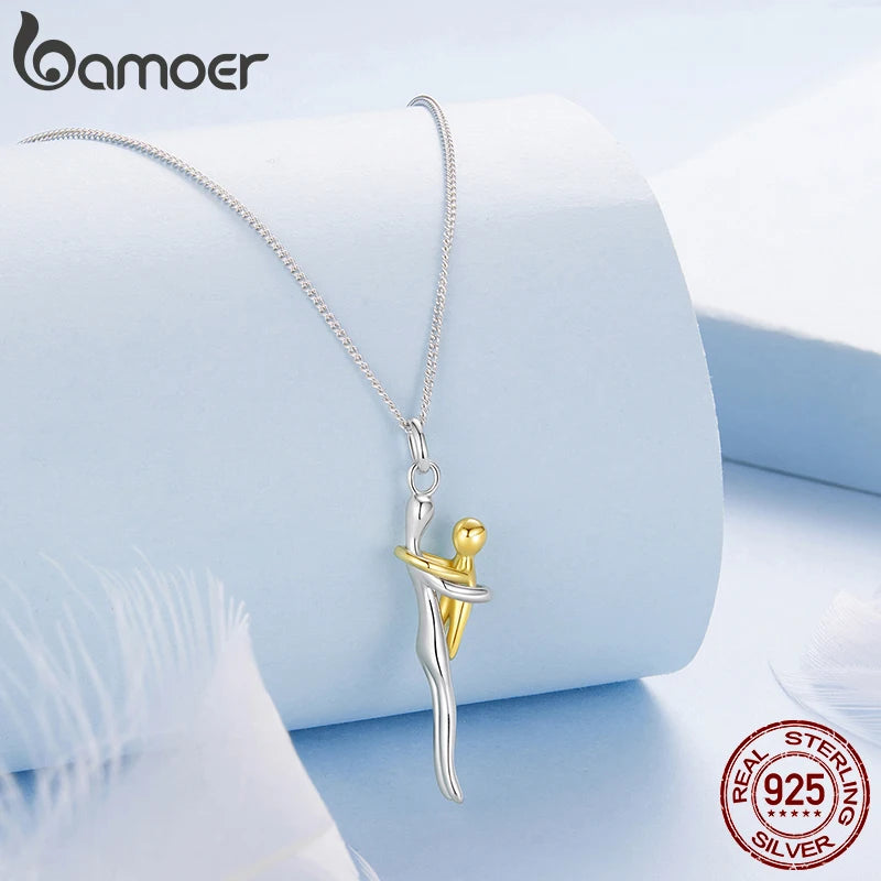 BAMOER 925 Sterling Silver Two-tones Hug Necklace,