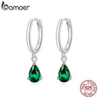 BAMOER Silver ISHWAR Green Water Drop Earrings 925
