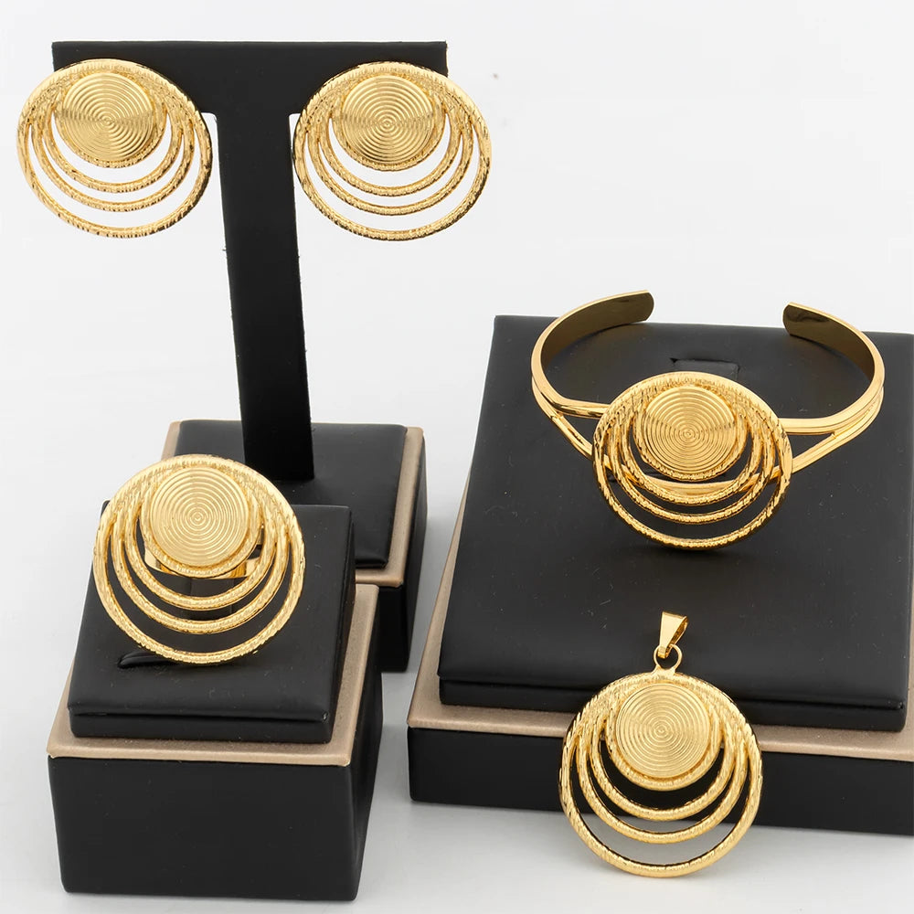 4Pcs Geometry Jewelry Set Round Shape Pendant