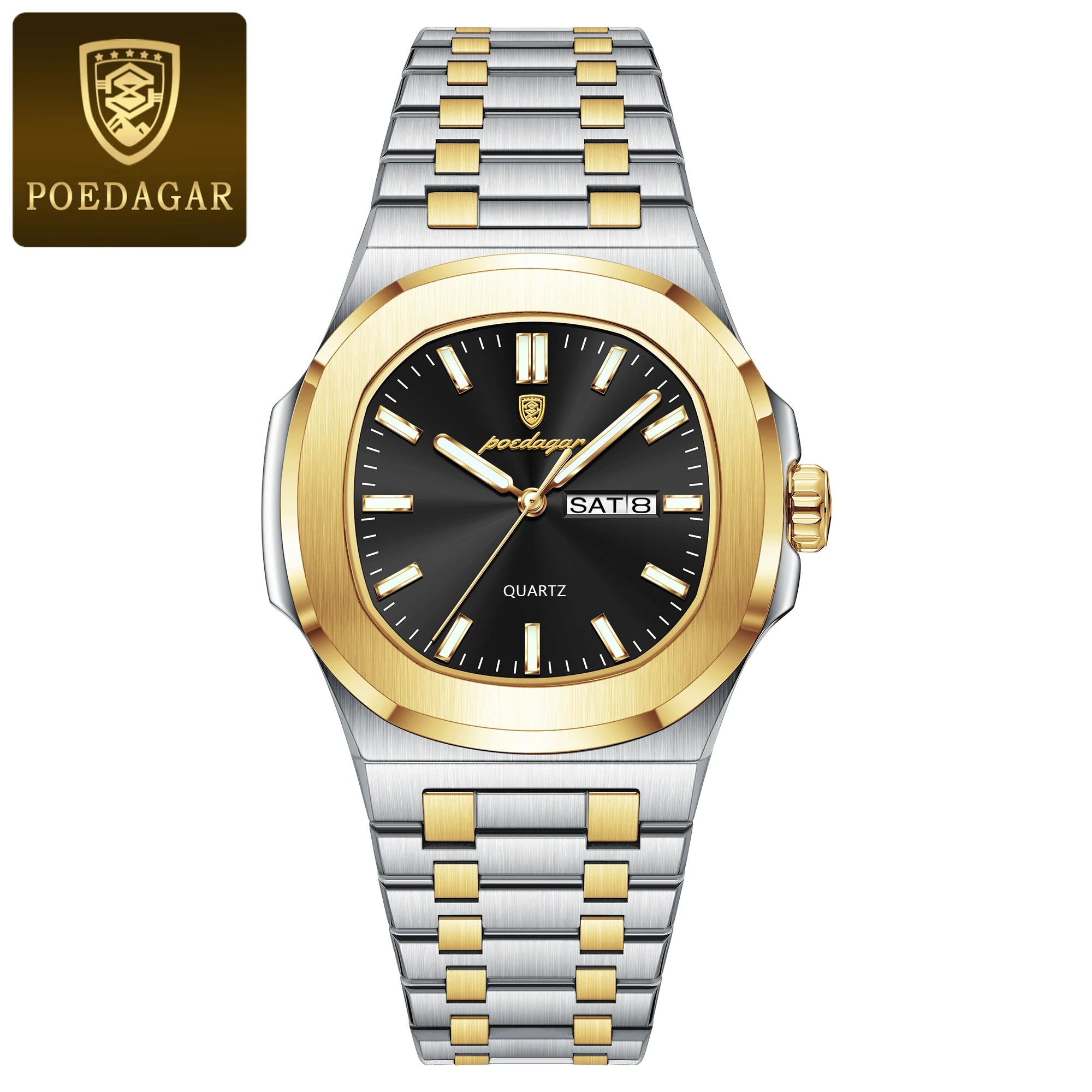 POEDAGAR Luxury Square Men's Watches Waterproof - 853 Gold Black