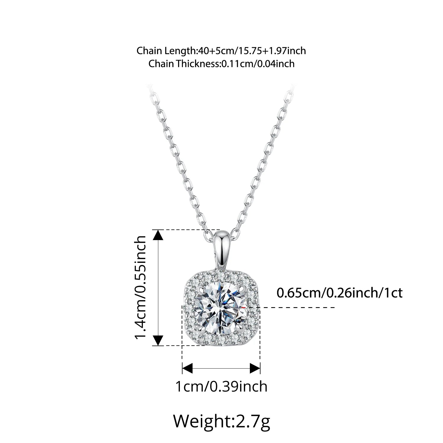 BAMOER 0.5-3.5CT Moissanite Necklace Stud Earrings 925 - Necklace MSN071