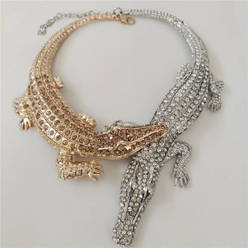 2026 New Fashion Double Crocodile Choker Necklace - Gold Silver Mix