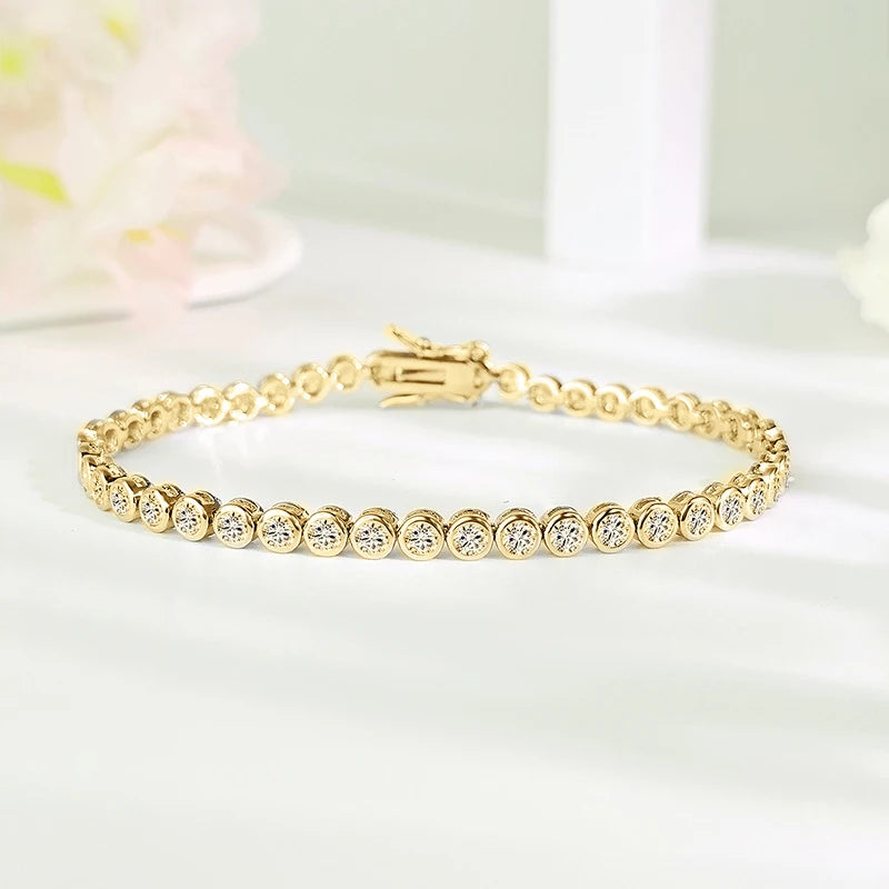 Lnkry Exquisite Round Bezel 3mm Moissanite Tennis