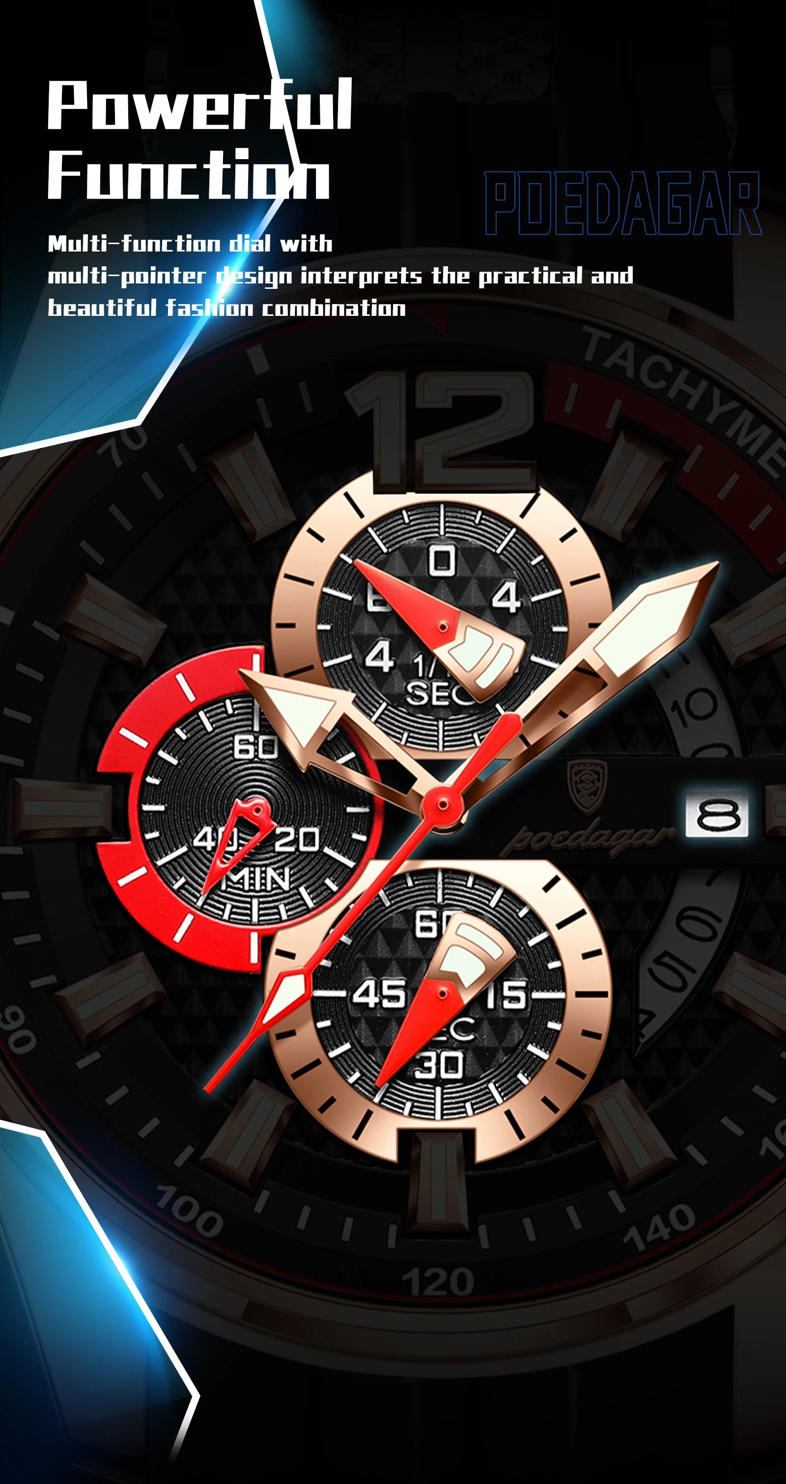 Poedagar Fashion Men Wristwatch Date Chronograph