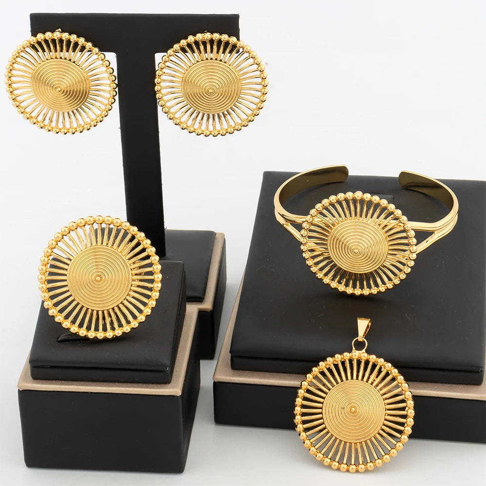 4Pcs Geometry Jewelry Set Round Shape Pendant
