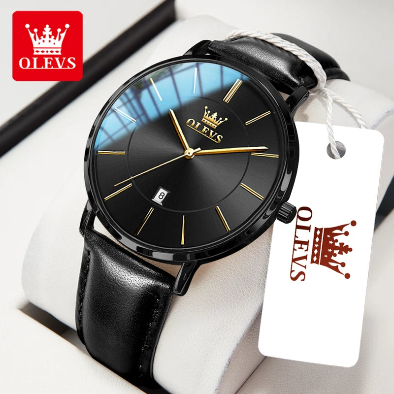 OLEVS Men's Ultra-Thin Quartz Leather Watch