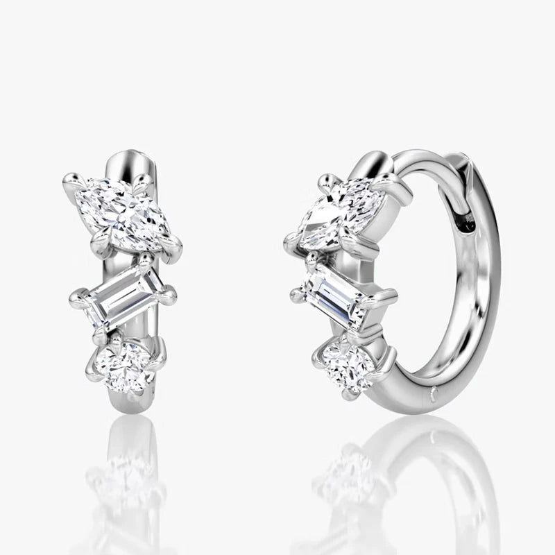 Lnkry 14K Gold Filled Three Stone Huggie Earring - silver color