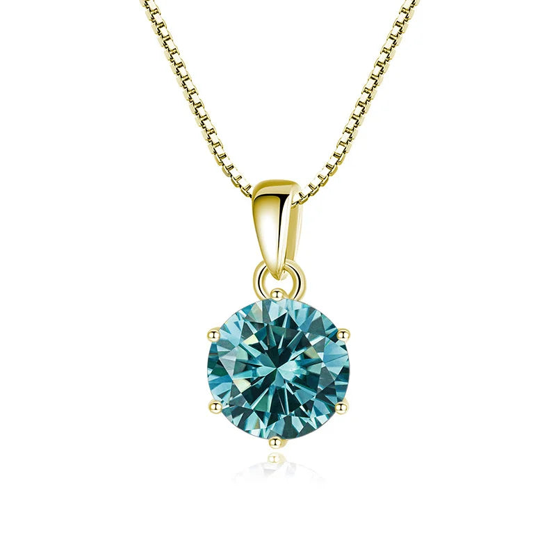 JoyceJelly 1 CT Real Moissanite Pendant Necklace For - gold bluish green / 45cm / 1 ct