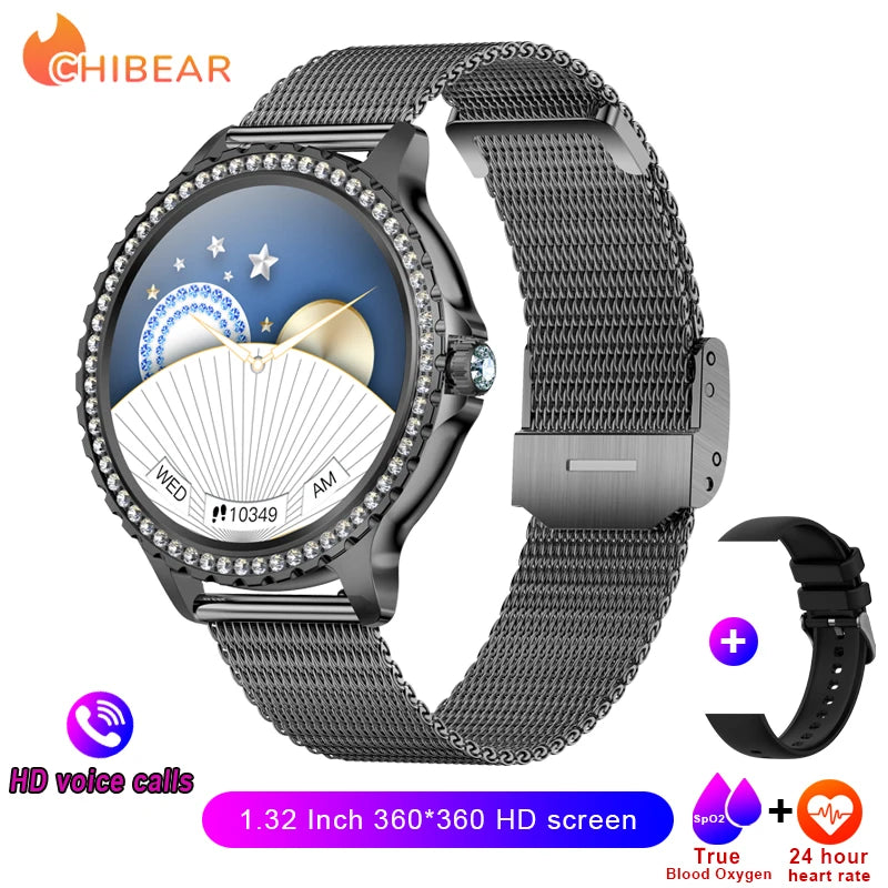 2026 New Fashion Women Diamond Watch 1.32 inch 360*360 - Black net