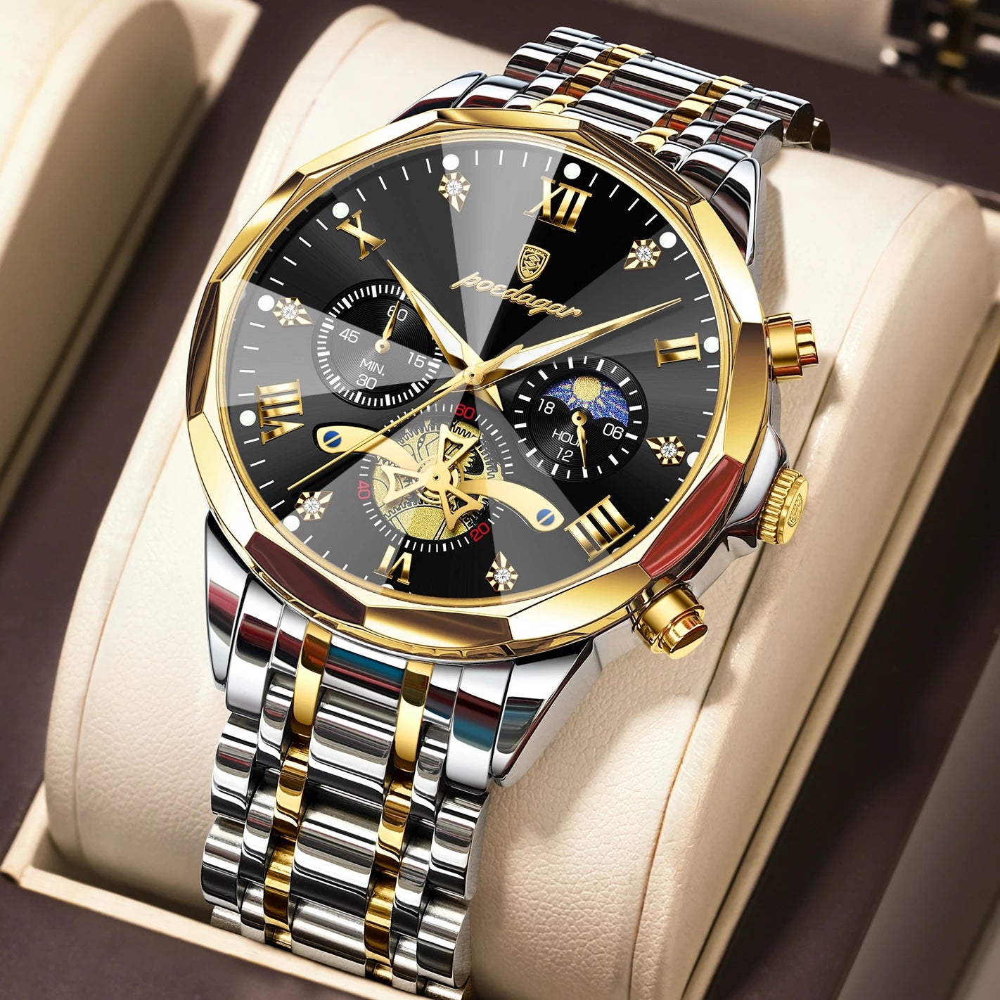 POEDAGAR Luxury Men Clock Waterproof Luminous - 938 Gold Gold Black / China Mainland