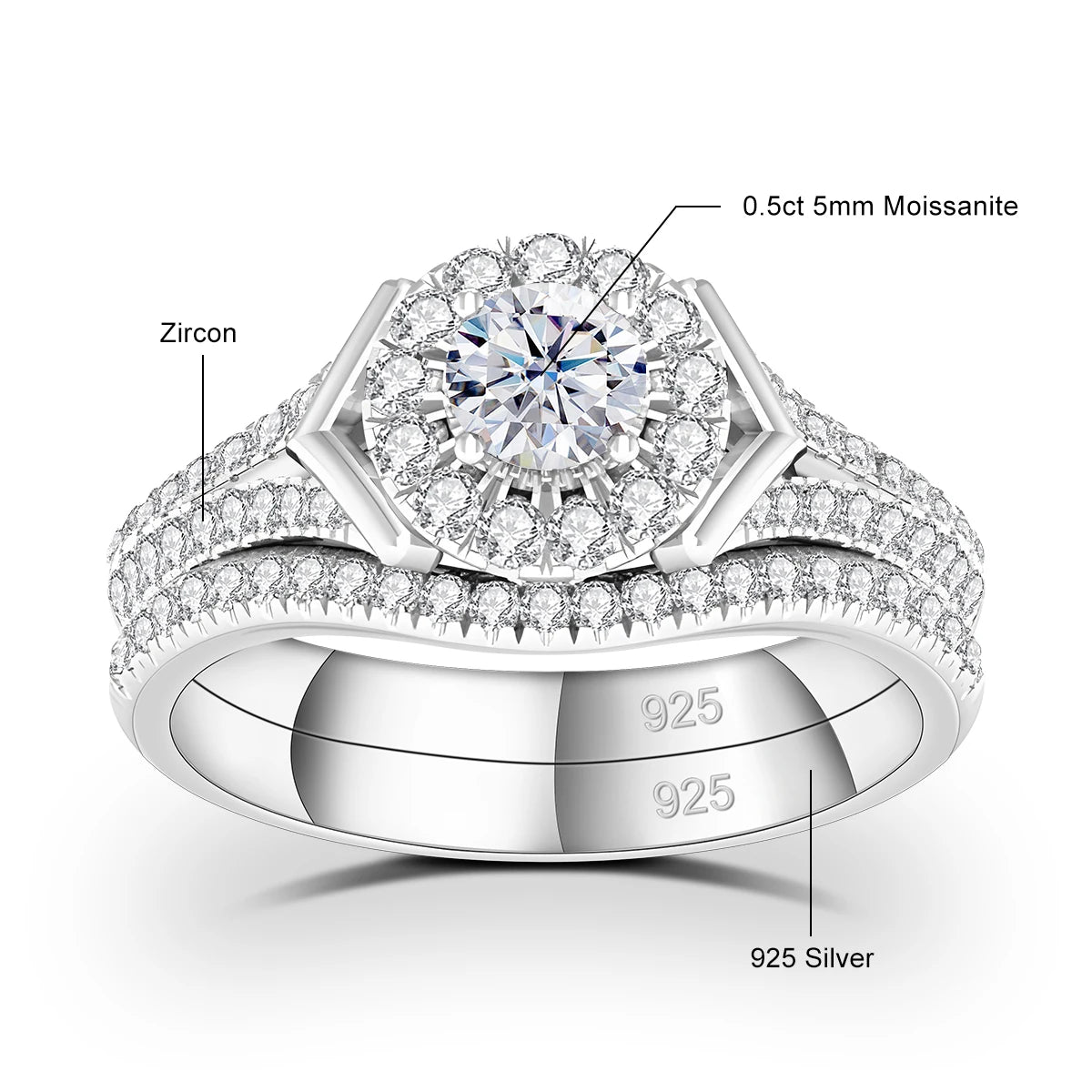 2pcs Moissanite Rings Set For Engagement With