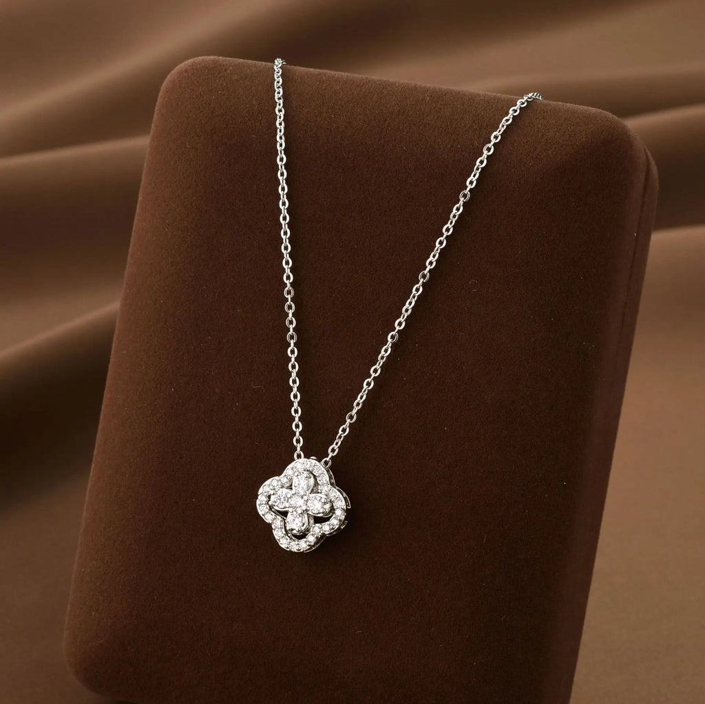 Classic Titanium Steel Lucky Clover Flower Pendant - Silver Color / United States