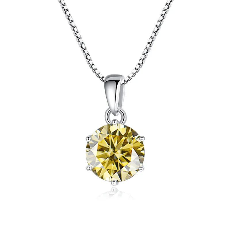 JoyceJelly 1 CT Real Moissanite Pendant Necklace For - silver lemon yellow / 45cm / 1 ct