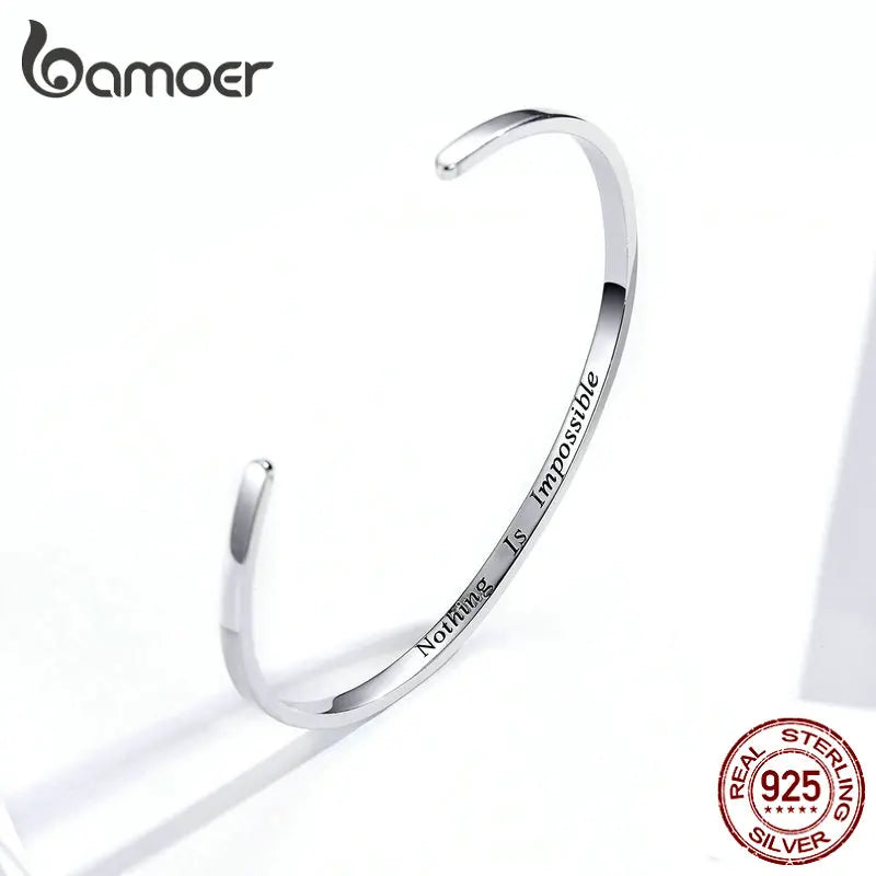 bamoer Engrave Courage Bangle silver