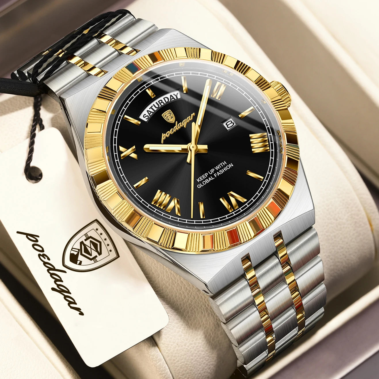 POEDAGAR Fashion Business Men's Watch Luminous - 675 Gold Black / China Mainland