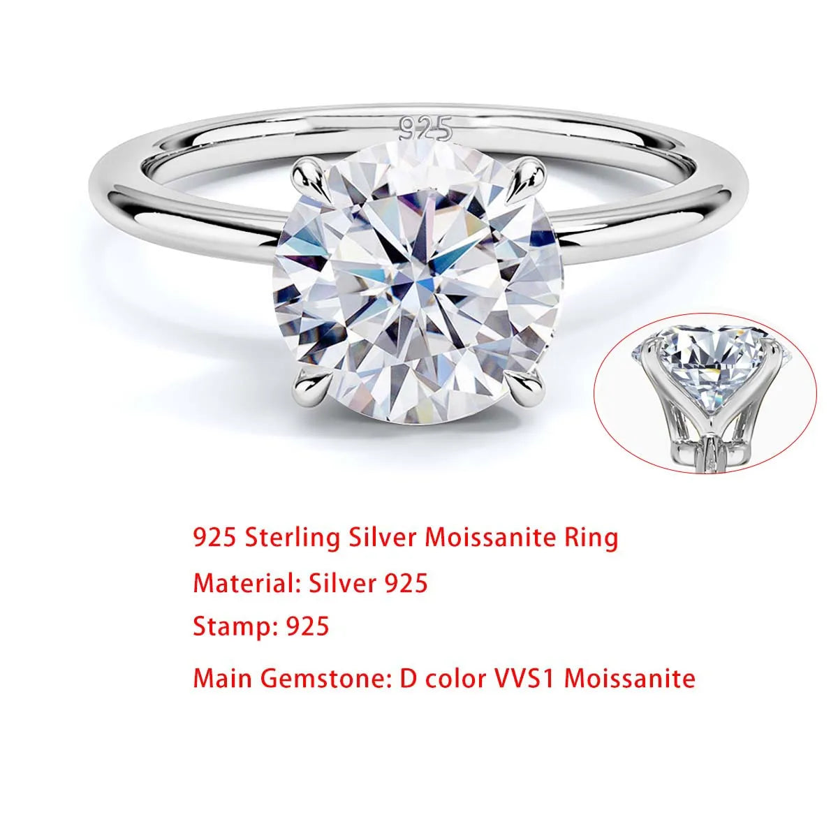 Sdoou Real Gold 14K 6 Prongs Round 1-3ct Moissanit