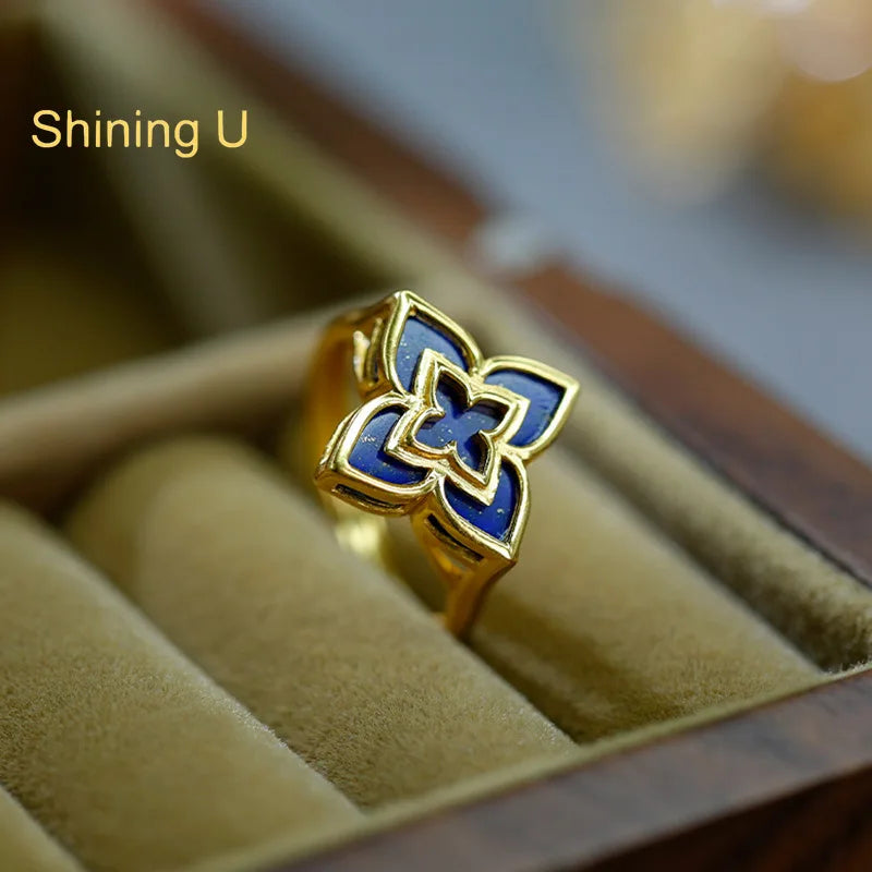 Shining U S925 Silver Lapis Lazuli Clover Jewelry Set