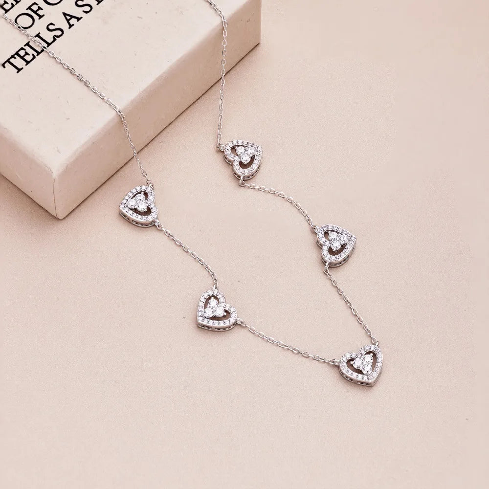 Genuine S925 Sterling Silver Necklace  5-Color Heart - WHITE / 40-45cm