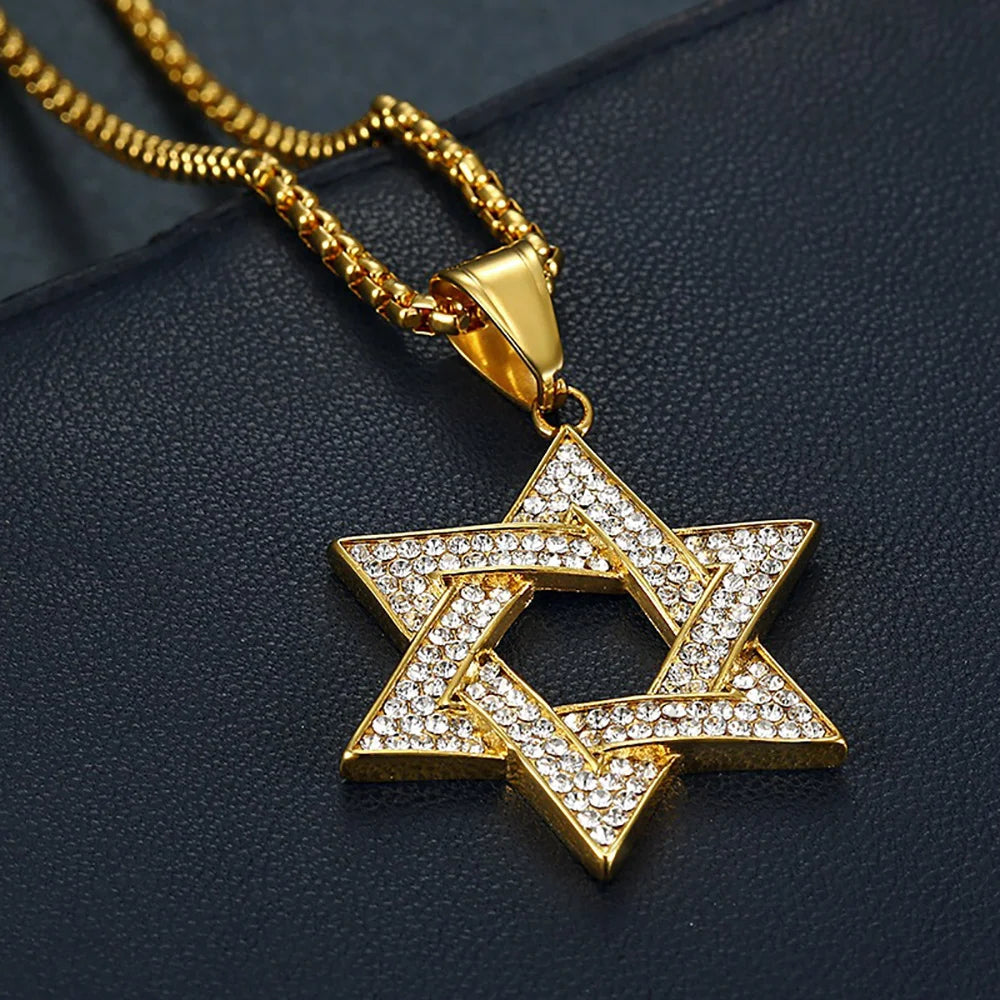 Hip Hop Iced Out Bling Star of David Pendants