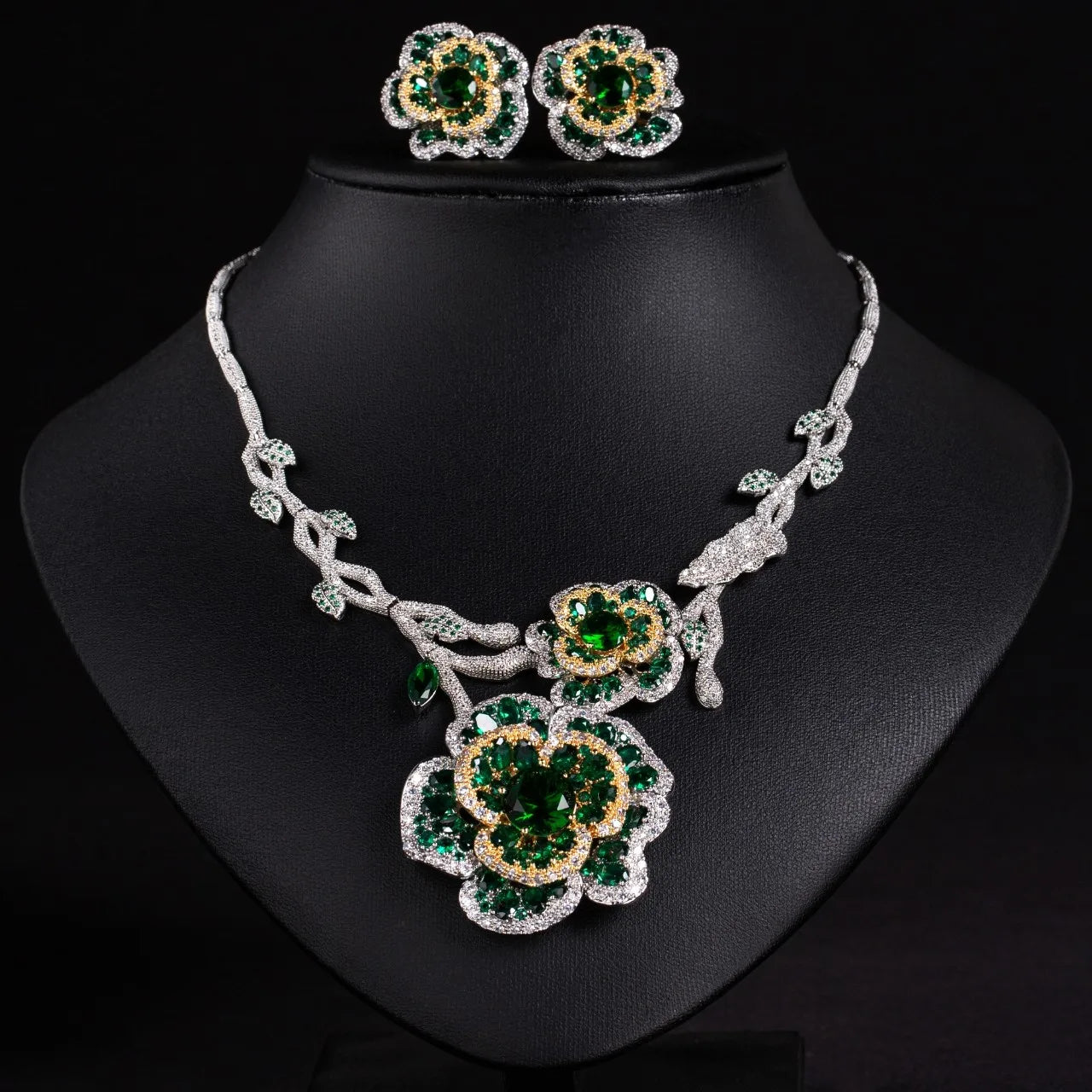 Multicolor Flower Shape Zircon Jewelry Set 2 Piece