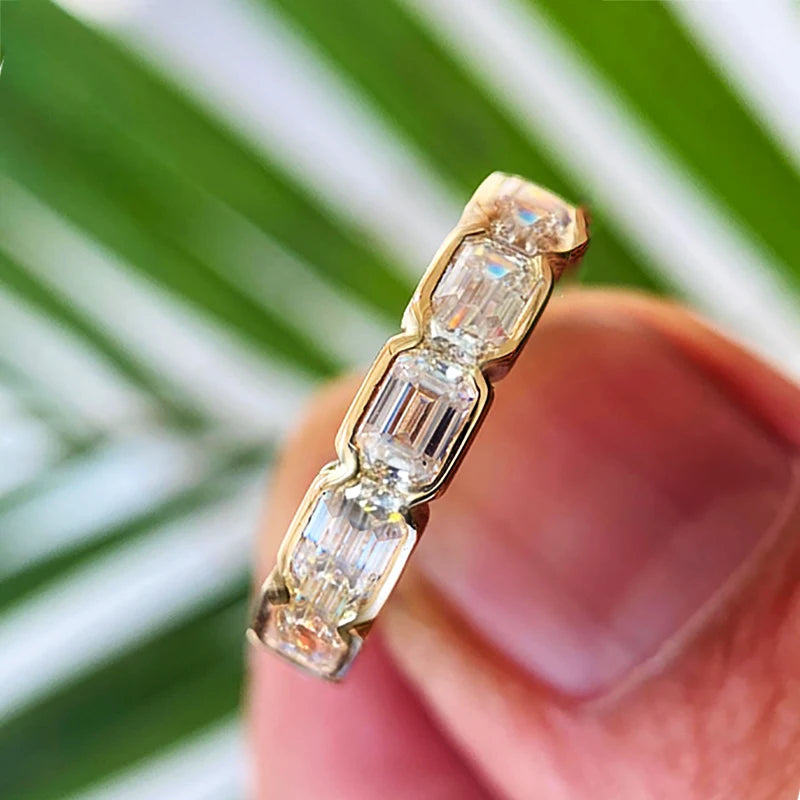 Bxiny 3*4mm Bezel Set Emerald Cut Full Moissanite