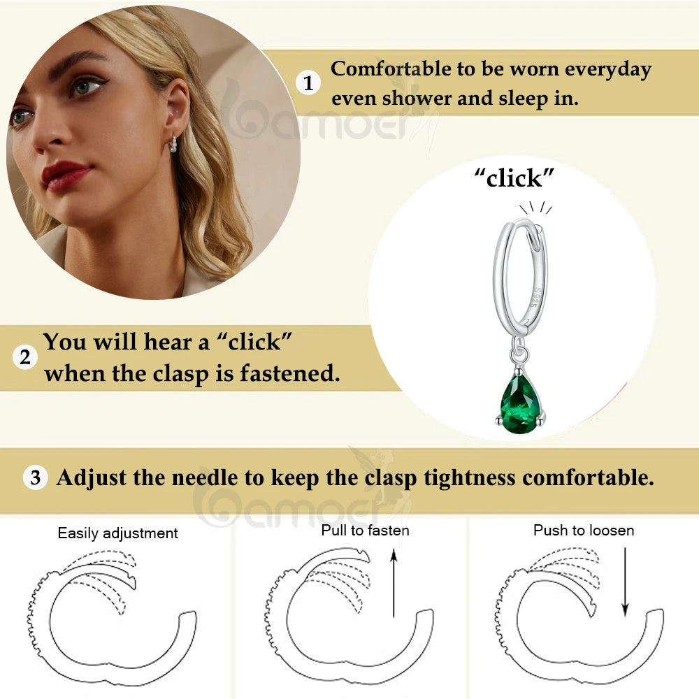 BAMOER Silver ISHWAR Green Water Drop Earrings 925