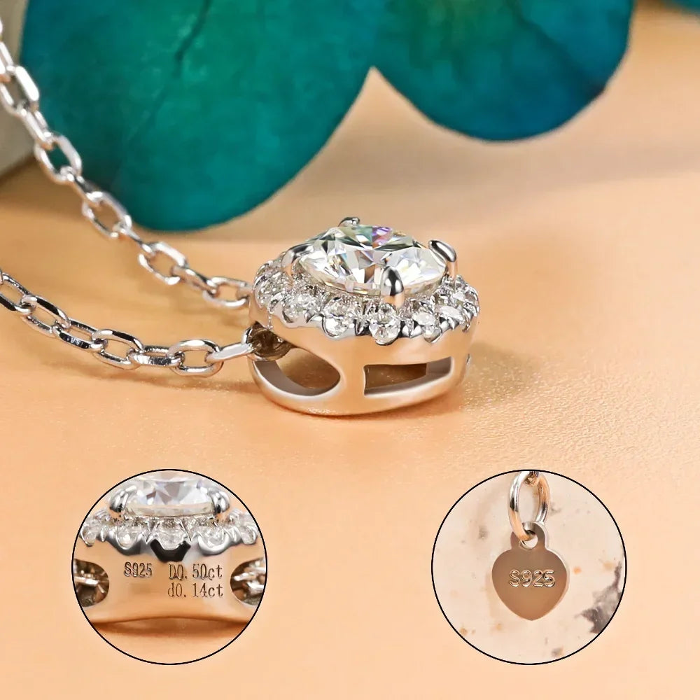 M-JAJA Moissanite Necklace 0.5ct/1ct D Color Round