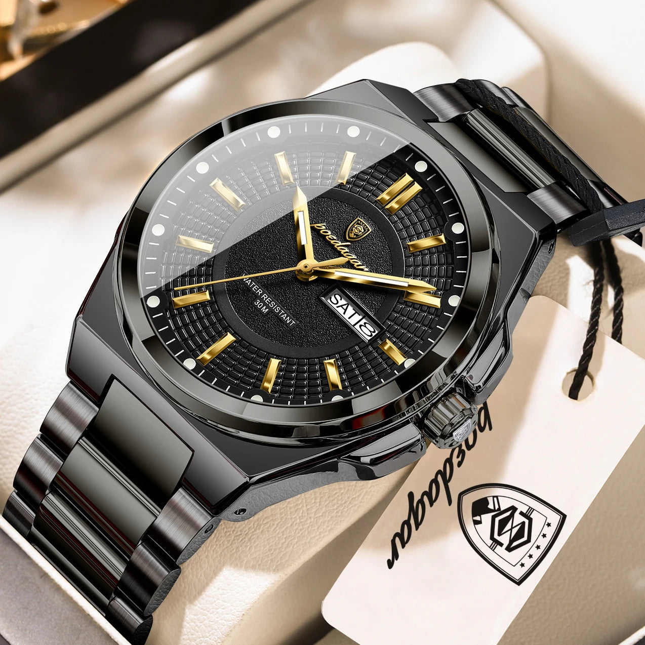 POEDAGAR Top Business Men Wristwatch Stainless Steel - 896 Black Black / China Mainland