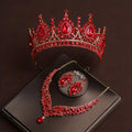 3Pcs Crystal Crown Necklace Earring Set Rhinestone - Red