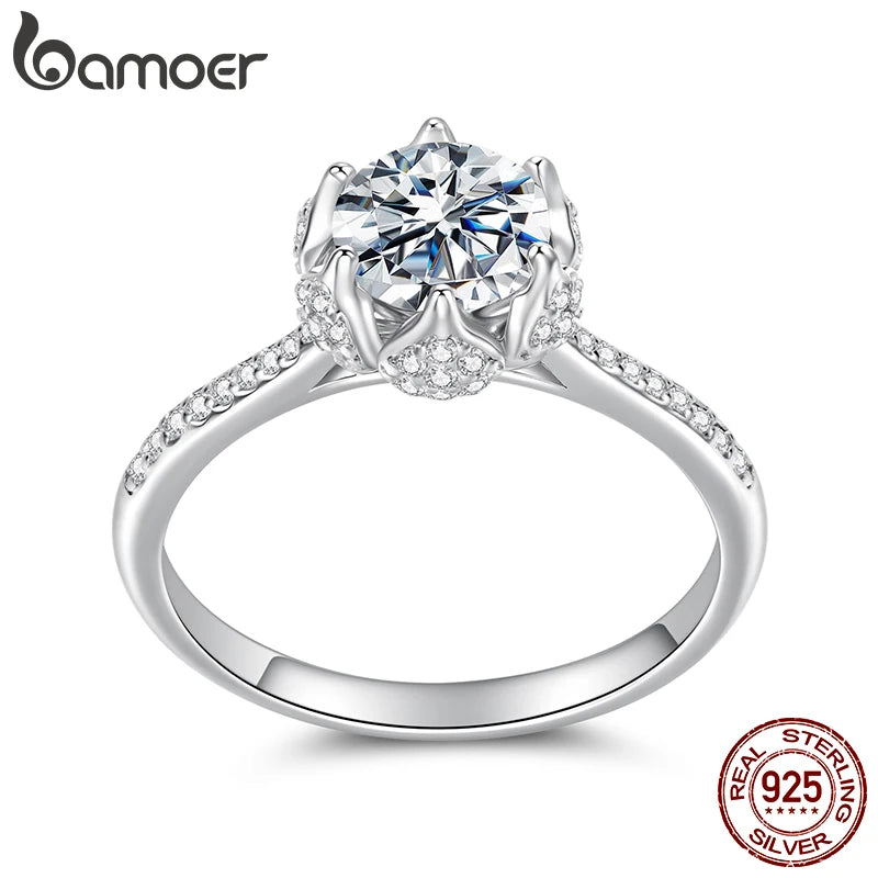 Bamoer 1CT Moissanite Flower Bud Ring Channel Set