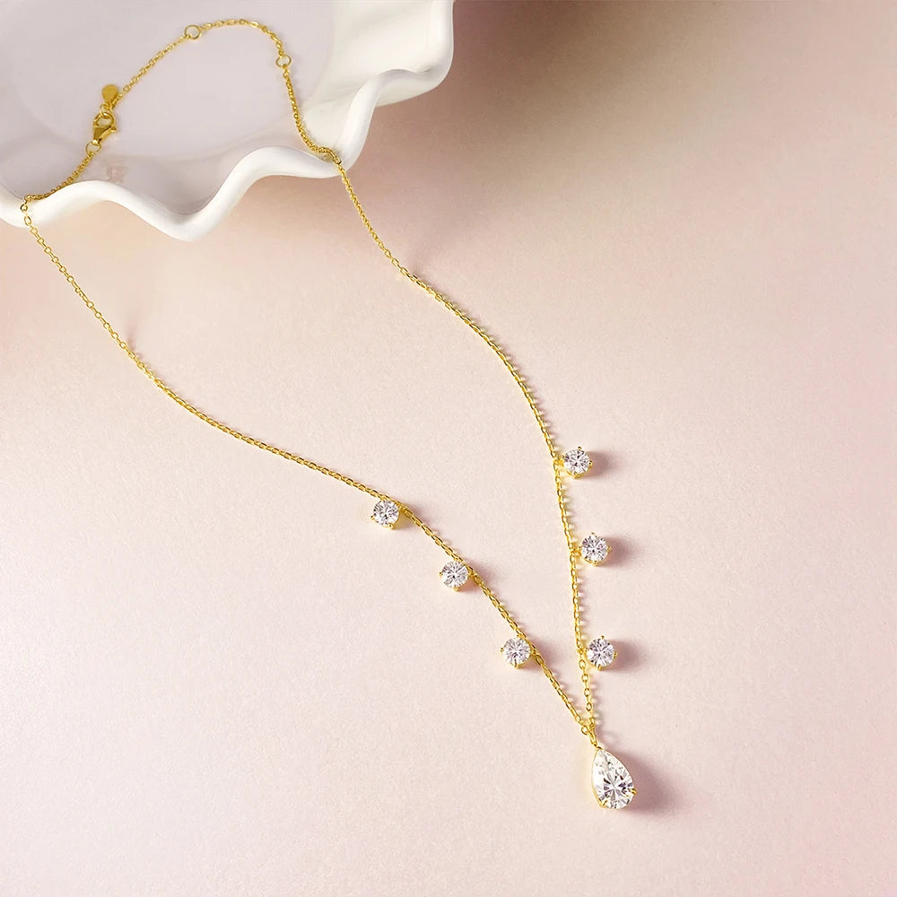 Oevas Water Drop 2-3CT 100% Real Moissanite Neckla