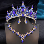 Royal Queen 3 Pcs Tiaras and necklace earrings for - Gold Blue Set