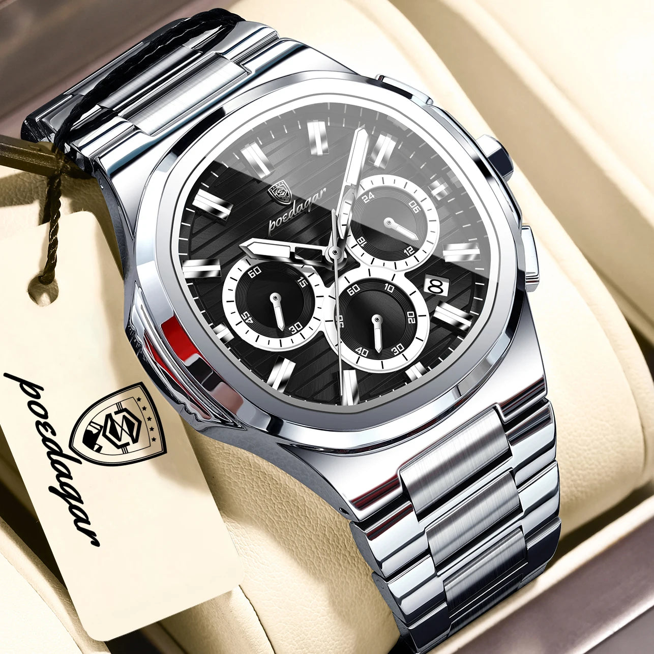 Poedagar Business Male Clock Date Chronograph