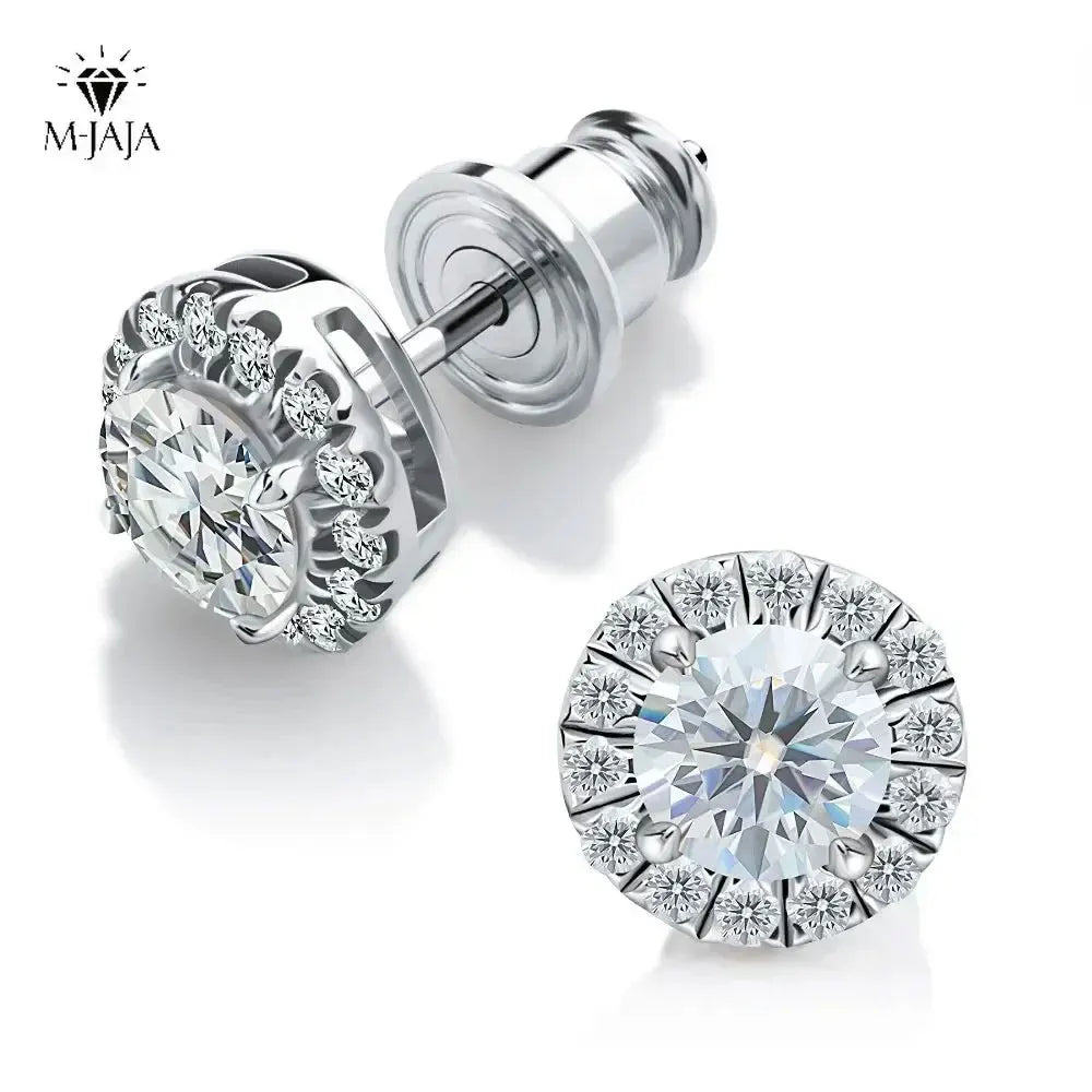 0.3-1CT D Color Moissanite Halo Earrings 925 Sterl