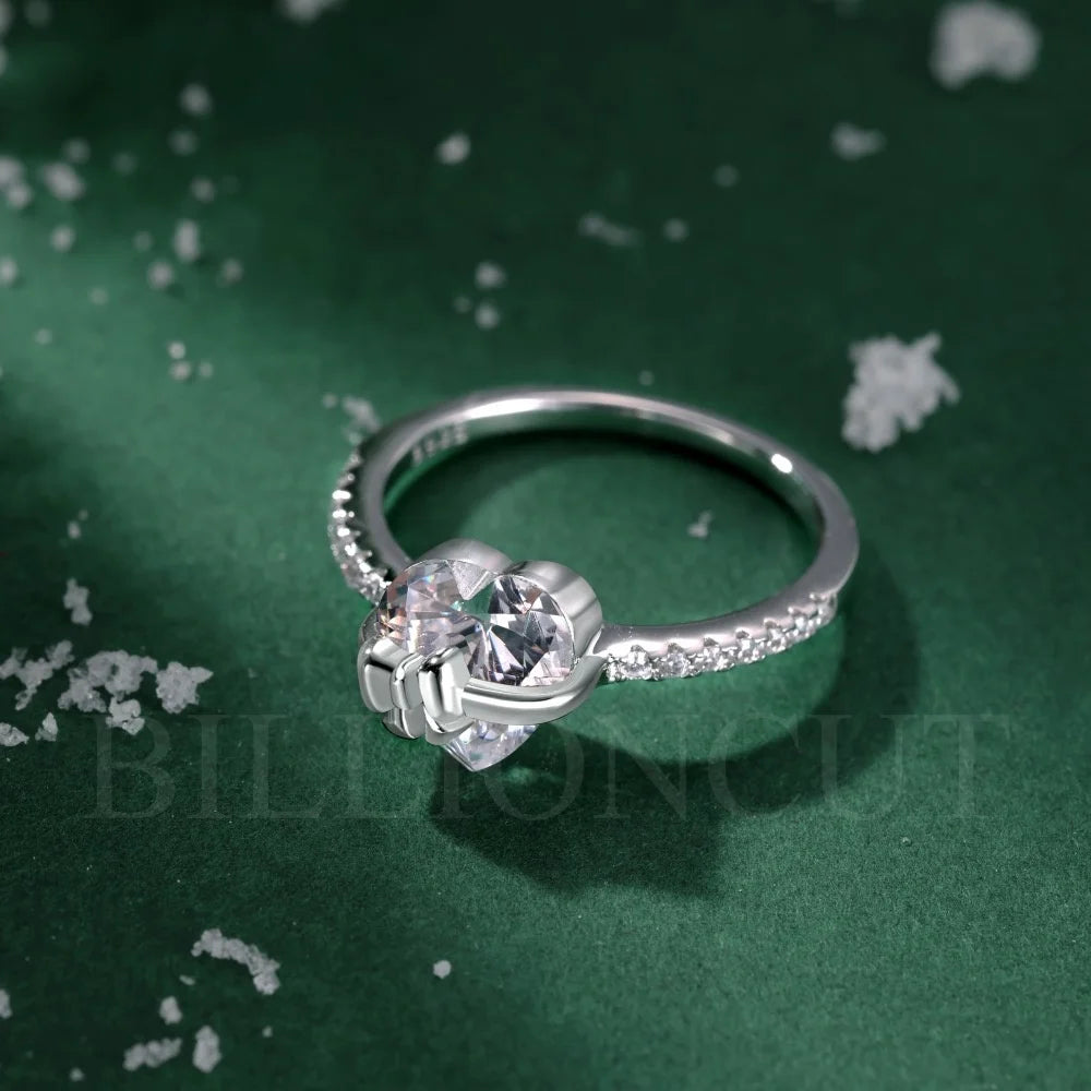 NEW 925 Sterling Silver Romantic Heart Bow Ring