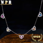 Genuine S925 Sterling Silver Necklace  5-Color Heart