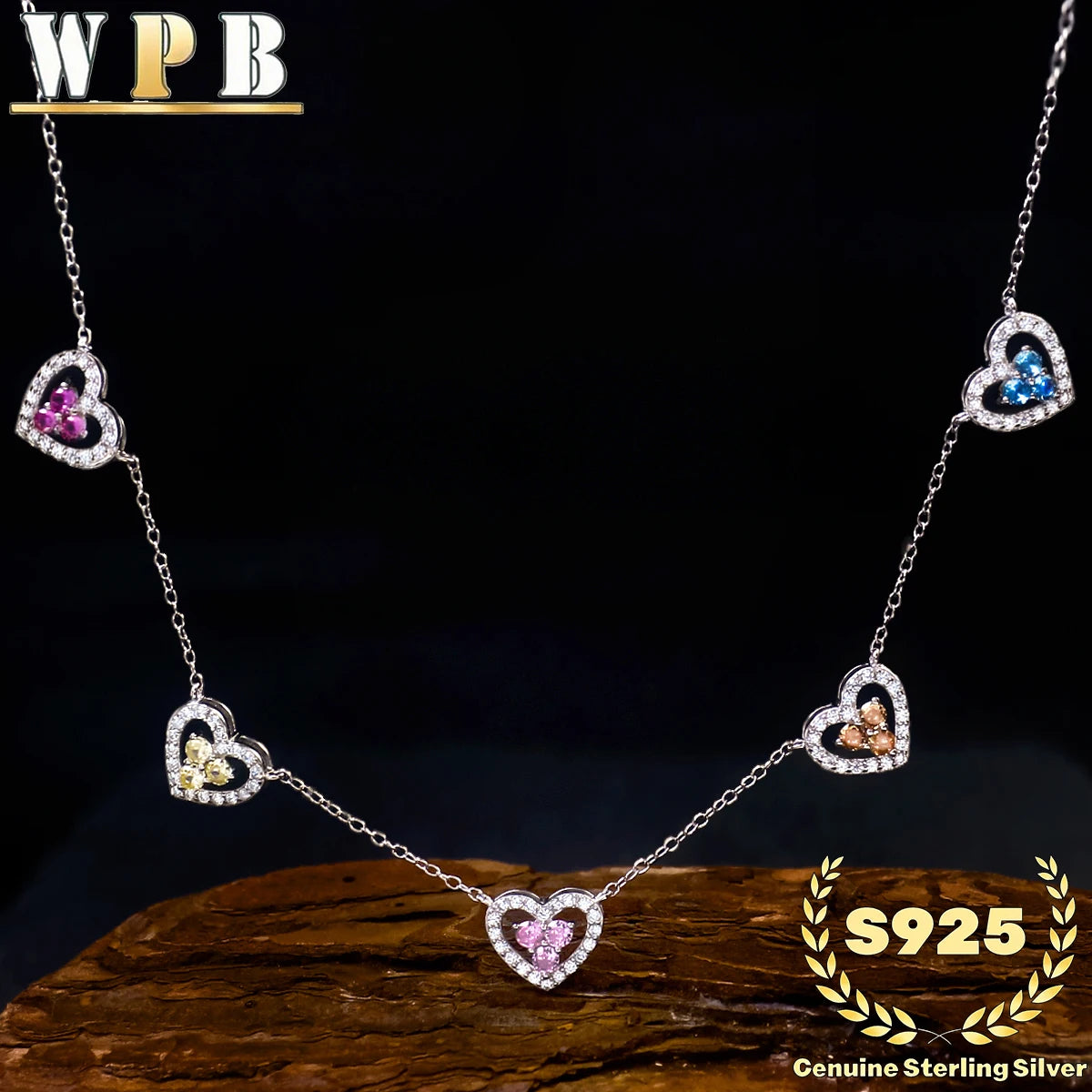 Genuine S925 Sterling Silver Necklace  5-Color Heart